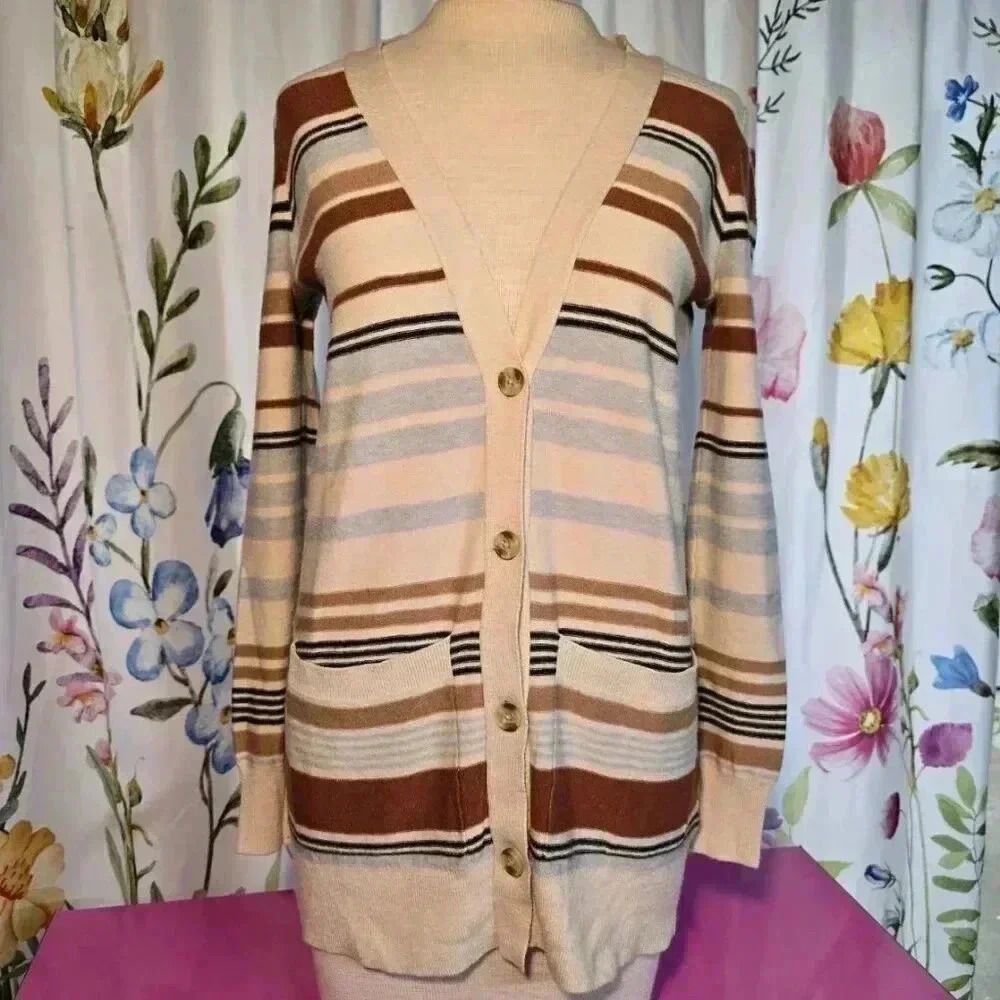 Abercrombie & Fitch Women's Button Cardigan Sweater Long Sleeves Brown Beige XS